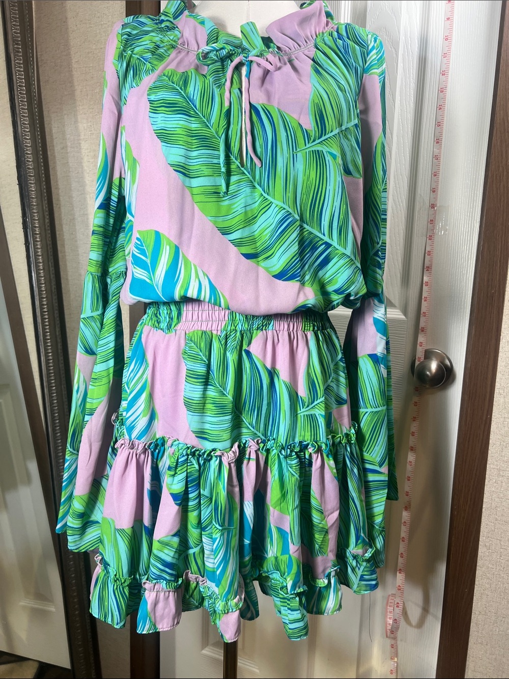 Buddy Love Pink Maxi Dress with Green & Blue Tropical Leaf Print